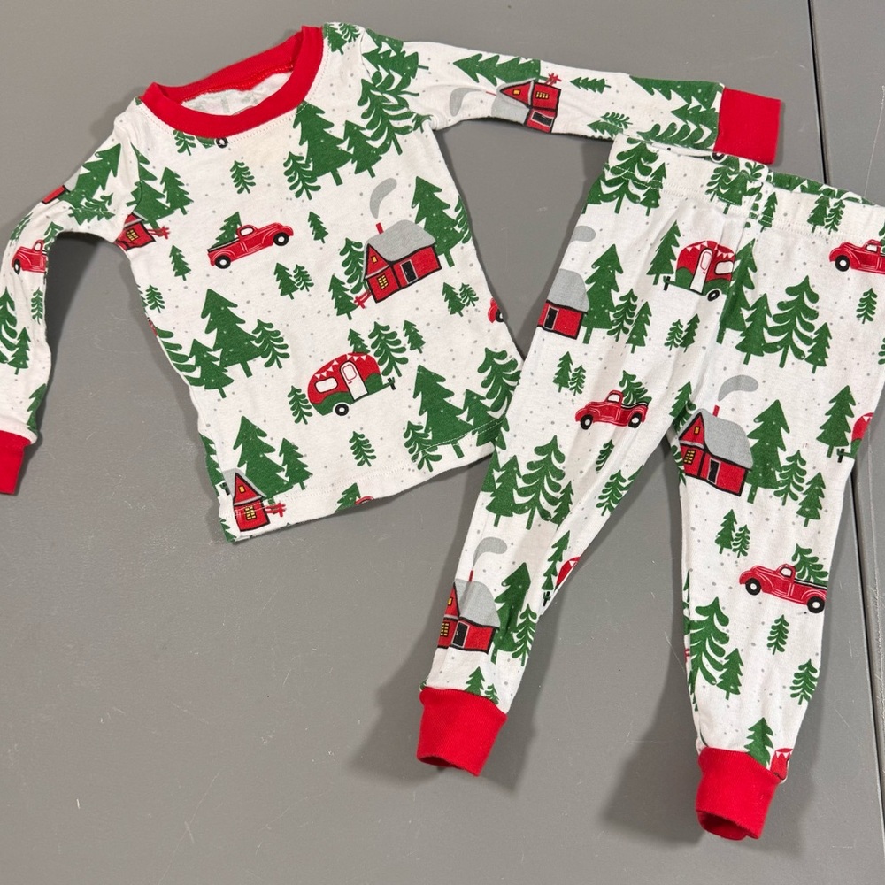 Kids Pajamas with Red and Green Christmas Print